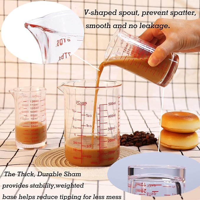 Ackers 4 Oz Glass Measuring Cup,Borosilicate Shot Glass with V-Shaped Spout-Red Line