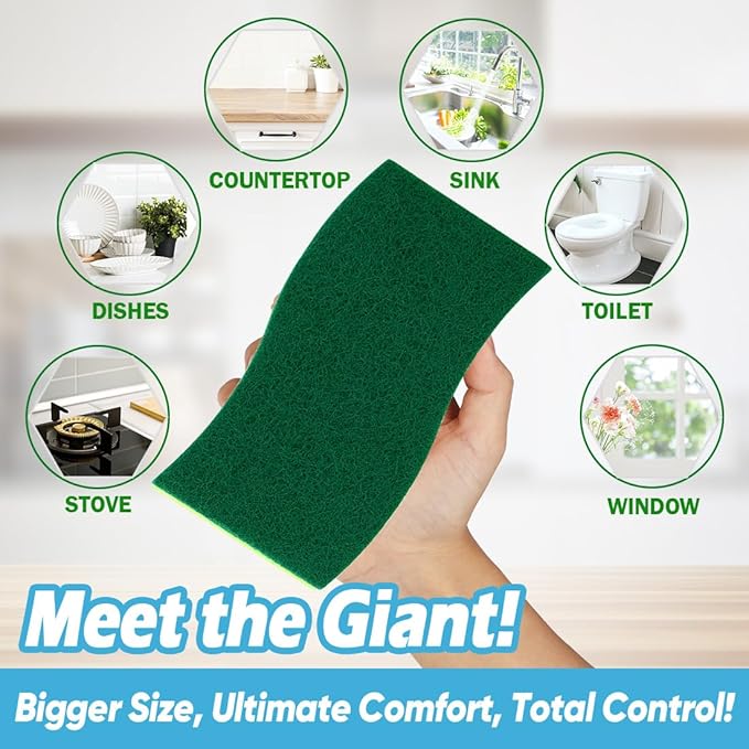 AIDEA XL Scrub Sponges 6Count, Heavy Duty Sponges for Dishes, Extra Large Sponge for Cleaning Kitchen and Household, Heavy Duty Sponge Safe for Non-Coated Cookware, Cleaning Power for Bathroom, House