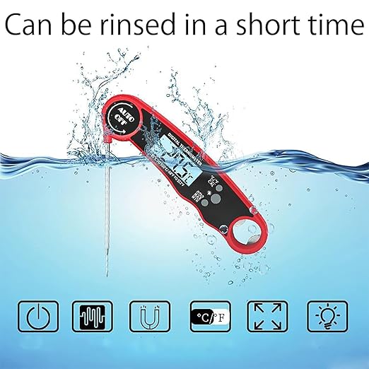 Meat Thermometer Digital, Instant Read Food Thermometer for Grilling and Cooking, Waterproof Kitchen Probe with Backlight for Home, Outdoor Grilling and BBQ