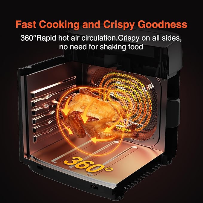 12L Air Fryer Toaster Oven Combo with 2 Viewing Windows, 12-IN-1 Multifunctional Digital Large Air Fryer with Rotisserie & Dehydrator, 8 Accessories Included, Black