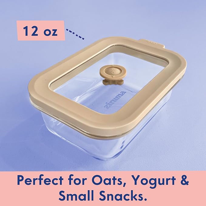 Ziruma Non-Toxic 1.5 cup Glass Food Storage Containers with Lids - Overnight Oats, Plastic Free Meal Prep, Reusable, Airtight, Microwave and Freezer Safe, 4 Pack