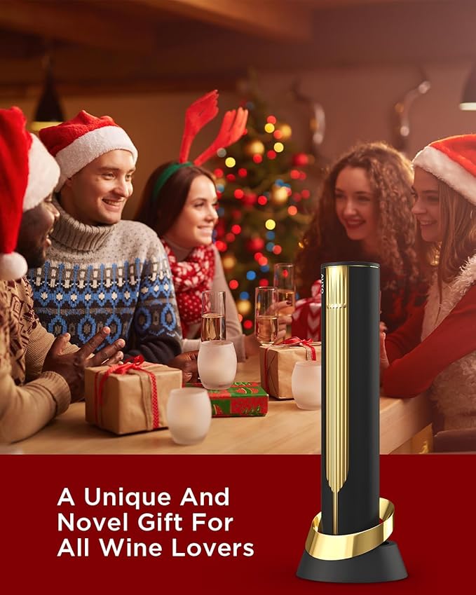 Rechargeable Electric Wine Opener with Charging Base & Foil Cutter, Automatic Corkscrew for 60 Bottles, Luxury Christmas Gift for Wine Lovers Women Men - Gold & Black