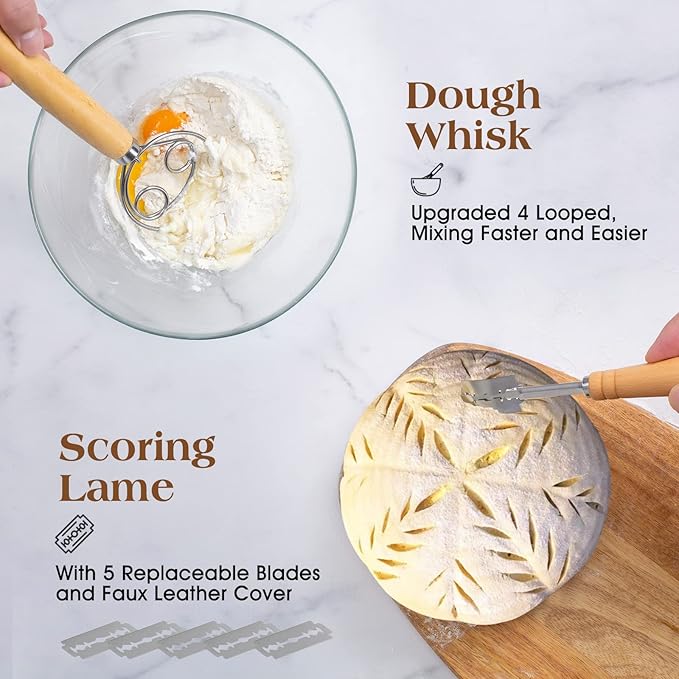 Sourdough Starter Kit, Sourdough Bread Baking Supplies, 40oz Sourdough Starter Jar, 9" Round & 10"Oval Rattan Banneton Bread Proofing Baskets Set, Bread baking tools,Silicone bread Sling