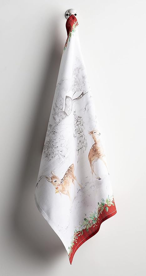 Maison d' Hermine Kitchen Towels Set of 3 100% Cotton 20" x 27.5" Reusable Cloth Tea Dish Towels Absorbent with Hanging Loop for Kitchen Dining Thanksgiving Christmas Decorations (Christmas Tradition)