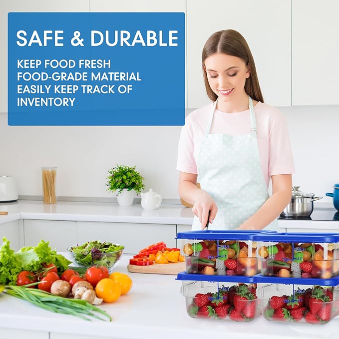 Lallisa 8 Pcs 2 Quart Food Storage Containers with Lids Clear Square Polycarbonate Marinating Container Dough Bucket with Lid(Blue)