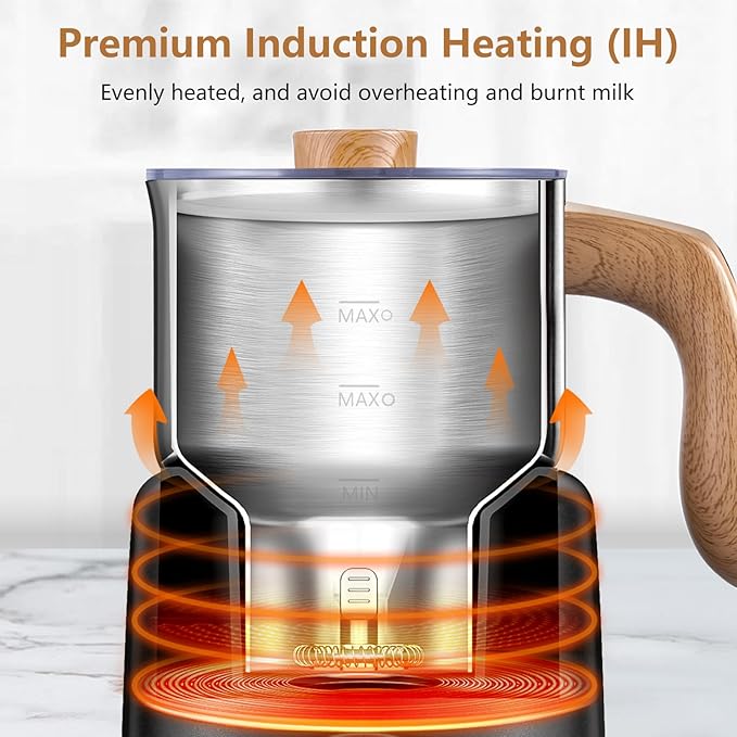 AMZCHEF 8-IN-1 Milk Frother and Steamer 550 Watts, 21 oz Split Stainless Steel Automatic Steamer, Milk's Warmer for Latte, Cappuccino, Hot and Cold Froth, Heated Milk, Hot Chocolate, Baby Food silver