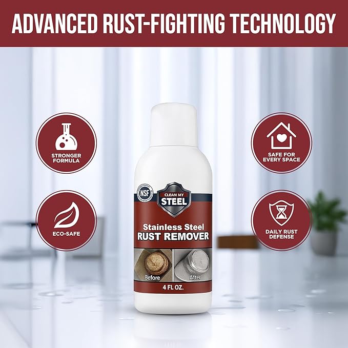 Stainless Steel Rust Remover and Stain Cleaner | NSF Approved | Non-Toxic & Food Safe | Quickly Cleans Commercial Equipment, Appliances, Grills, Sinks, and Tools – 4 oz
