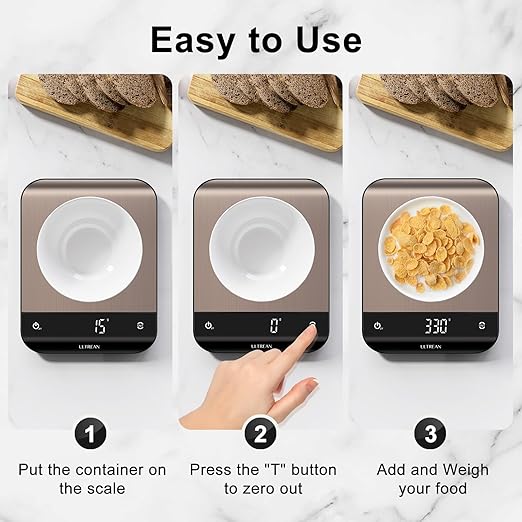 Ultrean Food Scale, Digital Kitchen Scale with LED Display, Weight Grams and Ounces for Baking Cooking, 6 Units with Tare Function, 11lb (Batteries Included)