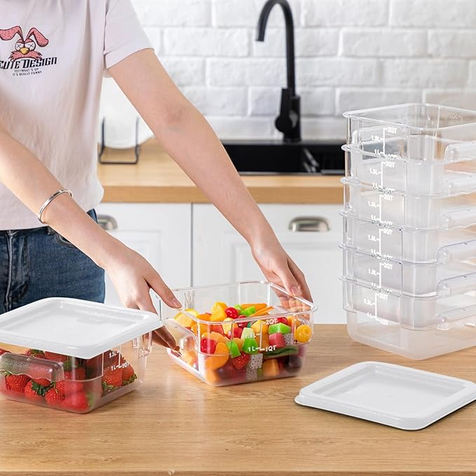 Lallisa 8 Pcs 2 Quart Food Storage Containers with Lids Clear Square Polycarbonate Marinating Container Dough Bucket with Lid (White)