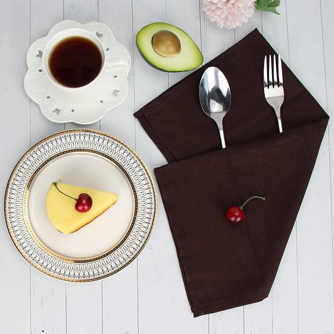 Solid Color Linen Blended Thin Dinner Cloth Napkins - Set of 12 (40 x 40 cm) - for Events & Home Use (Multi Brown)