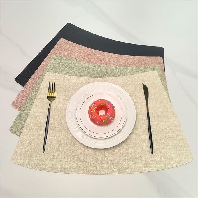 Wedge Reversible Placemats Set of 6, Faux Leather Heat Resistant Washable Dining Table Place Mats