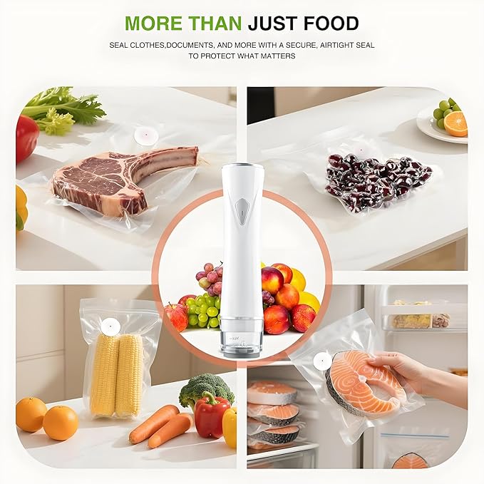 Handheld Vacuum Sealer with Visible Water Tank –Spill-Proof, One-Touch Operation, Vacuum Sealer Machine with 30 Reusable Bags for Kitchen, Camping, or Travel (Snow white)