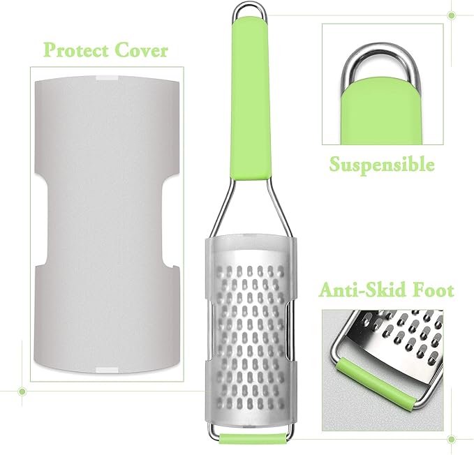 Cambom Lemon Zester Grater Three-piece Suit - Heavy Duty Kitchen Tool for Parmesan Cheese, Ginger, Garlic, Nutmeg, Chocolate, Vegetables,Fruits,Stainless Steel Grater Dishwasher Safe Green