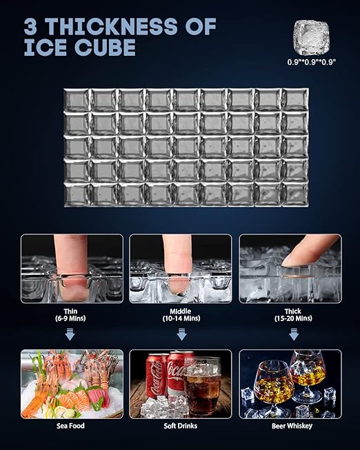 Upgraded Commercial Ice Maker - 130LBS/24H with 35LBS Storage Bin, 15" Wide Frosted Black Undercounter/Freestanding Ice Machine for Home Bar & Outdoor Use - Produces 45 Ice Cubes