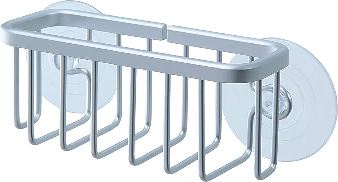 SunnyPoint NeverRust Kitchen Sink Suction Holder for Sponges, Scrubbers, Soap, Kitchen, Bathroom, 6"L x 2.36" W x 2.56"H , Aluminum (Mat Silver, Set of 1)