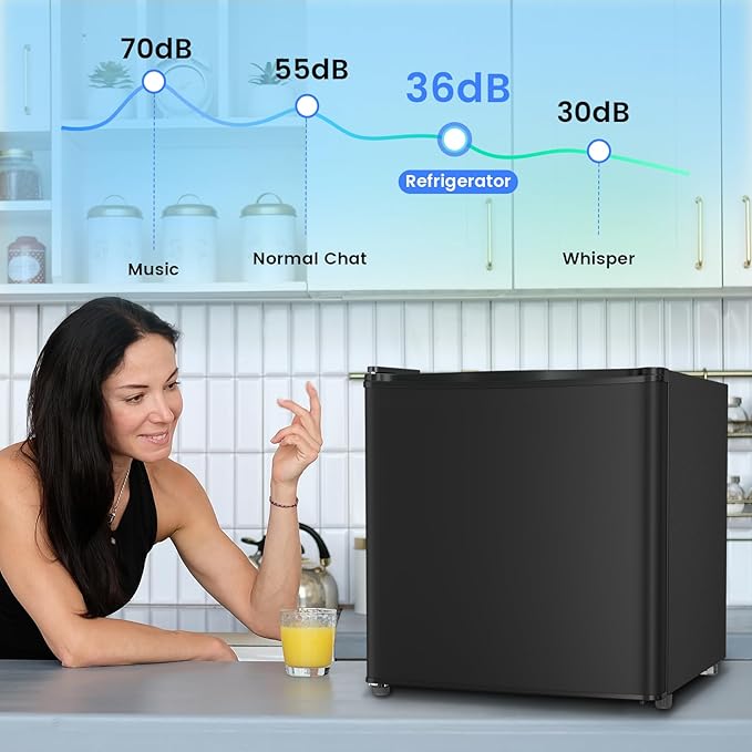 1.6 Cu.ft Mini Fridge with Freezer, Compact Refrigerator, Single Reversible Door, Ultra Quiet, Energy Efficient for Office, Dorm, Bedroom, Apartment, Black
