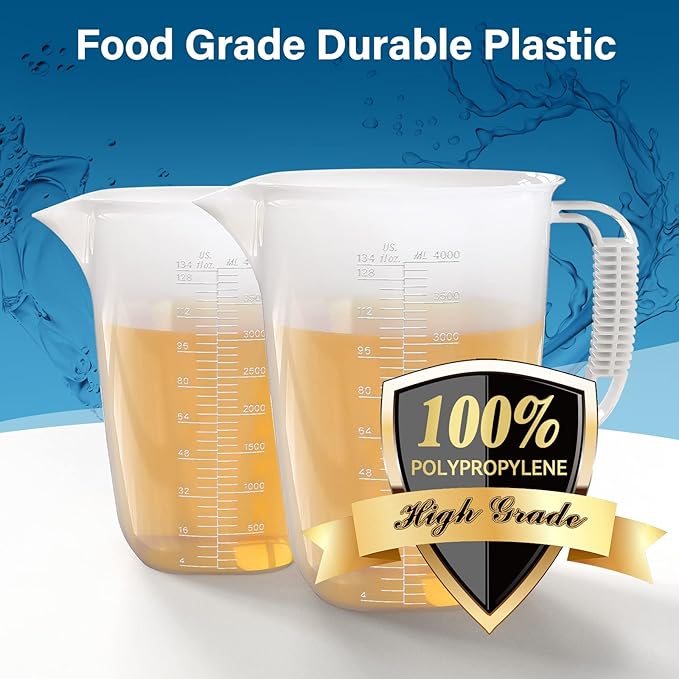 1 Gallon Measuring Pitcher, 134oz Extra Large Measure Pitcher-Convenient Conversion Chart-Strong Handle, Heat Resistant Plastic 1 Gallon Measuring Container for Pool Chemicals,Motor Oil, Lawn and Cook