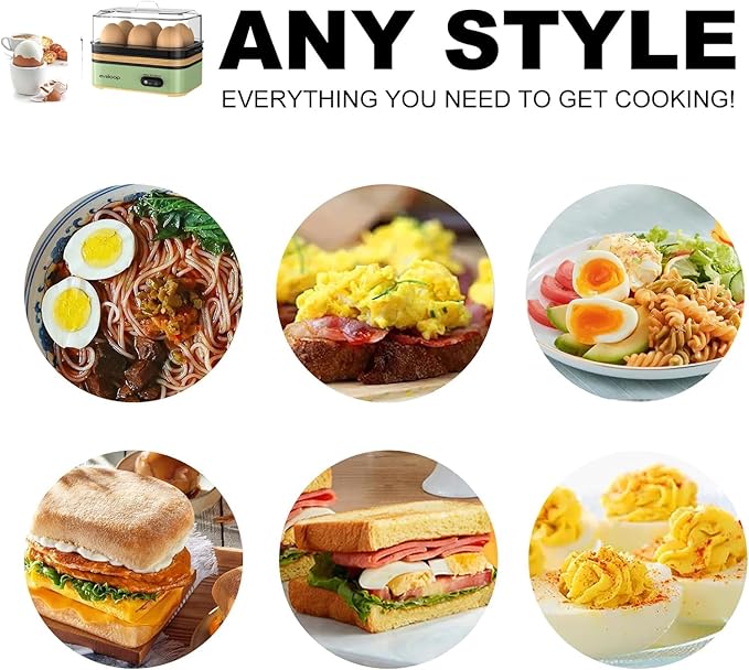 Rapid Egg Cooker Electric 6 Eggs Capacity, Soft, Medium, Hard Boiled, Poacher, Omelet Maker Egg Poacher With Auto Shut-Off, BPA Free (Green)