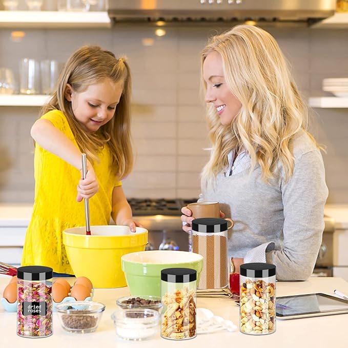 Plastic Jars with Lids 20Pcs 14 oz Clear Plastic Slime Storage Jars Containers with Airtight Leak Proof Black Plastic Screw On Lids Cylinder Clear Round Jar Food Grade Durable PET Jar