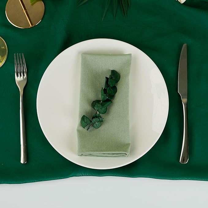 Solid Color Linen Blended Thin Dinner Cloth Napkins - Set of 12 (40 x 40 cm) - for Easter Parties Events & Home Use (Lime Cream)