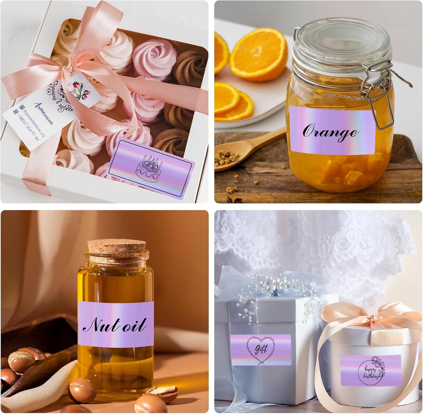 2x4 Inch Holographic Thermal Labels, Purple Direct Thermal Stickers Label, Self-Adhesive Glitter Thermals Printer Sticker Labels, Perforation Line Design- 200Pcs/1 Roll