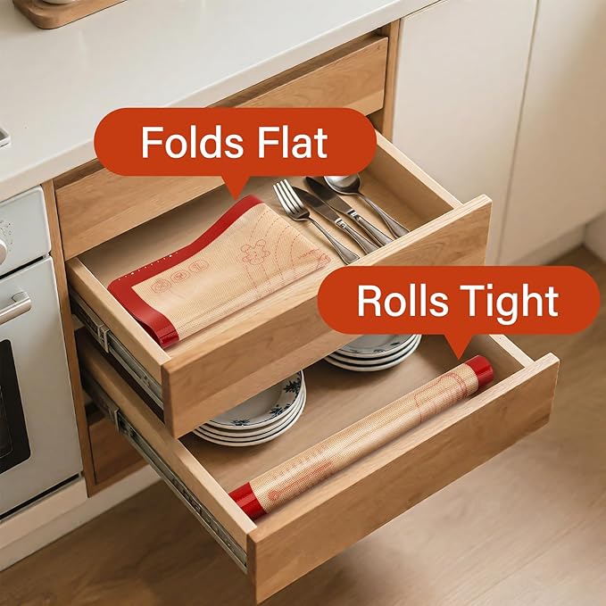 Extra Thick Silicone Baking Mat with Recipes - 26x16 inch Non Stick Pastry Mat with Measurements for Sourdough, Macarons, Bread, Pizza, Dough Rolling, Kneading, Heat Resistant to 480ยฐF Gift for Baker