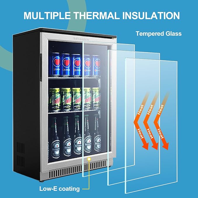20IN Beverage Refrigerator with Glass Door-120 Can Built in Under Counter Fridge & Freestanding,Ideal for Soda,Beer Drink Cooler