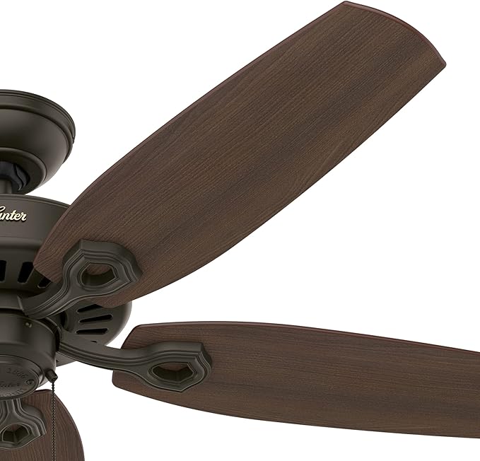 Hunter 52 inch Indoor Ceiling Fan No Light with Pull Chain - Bronze Ceiling Fan without Light, Standard Mount, 5 Blades, For Bedroom, Living Room, or Kitchen - Builder Elite 53242, New Bronze