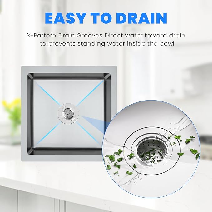 POPFLY 15×15 Inch Undermount Kitchen Sink, 18 Gauge 304 Stainless Steel Bar Sink, 15" Small Kitchen Mini Sink, Brushed Nickel Fregaderos De Cocina Modernos