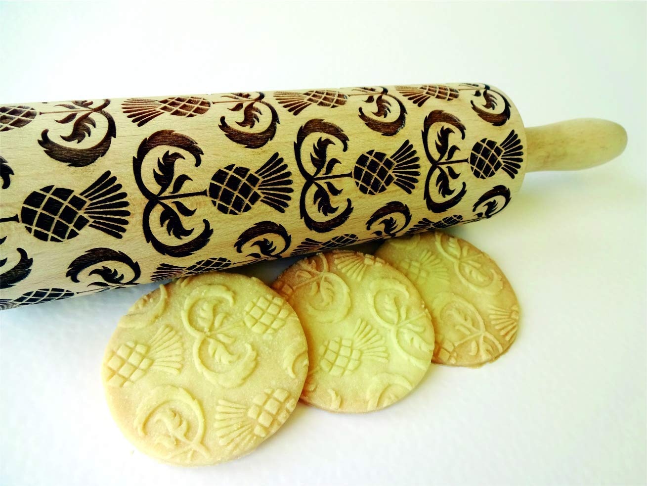 THISTLES Embossing Rolling Pin Laser engraved rolling pin with Thistle flowers Gift for mother friend