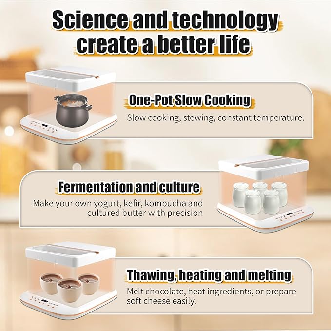 Folding Bread Proofing Box &Slow Cooker 0-120℃ Temp Control &10H Timer Designed for Home Baking Suitable for Bread Fermentation,Bread Baking,Pizza,Yogurt,Chocolate Tempering,Stews,Tea