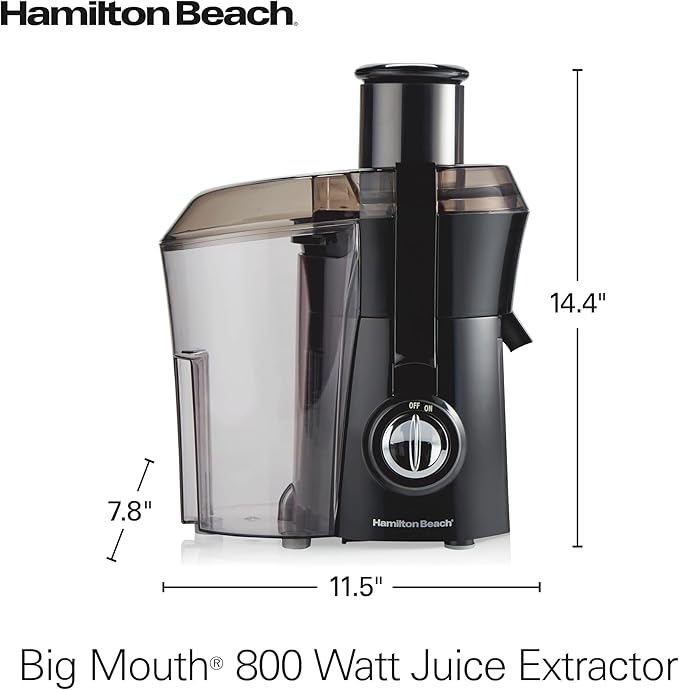 Hamilton Beach Juicer Machine, Big Mouth 3” Feed Chute for Whole Fruits and Vegetables, Easy to Clean, Centrifugal Extractor, Vegetable & Fruit Juicer, BPA Free, 800W Motor, Black