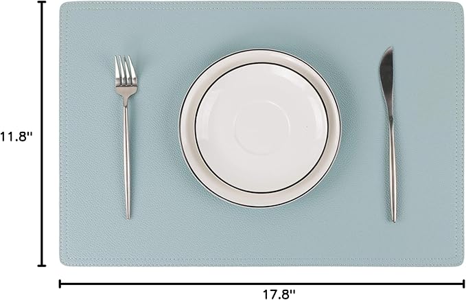 Faux Leather Placemats, PU Table Mats, Set of 4, Waterproof, Stain Resistant, Heat Resistant, Non-Slip Easy to Clean for Kitchen Dining Table,Conference Table C Teal Blue
