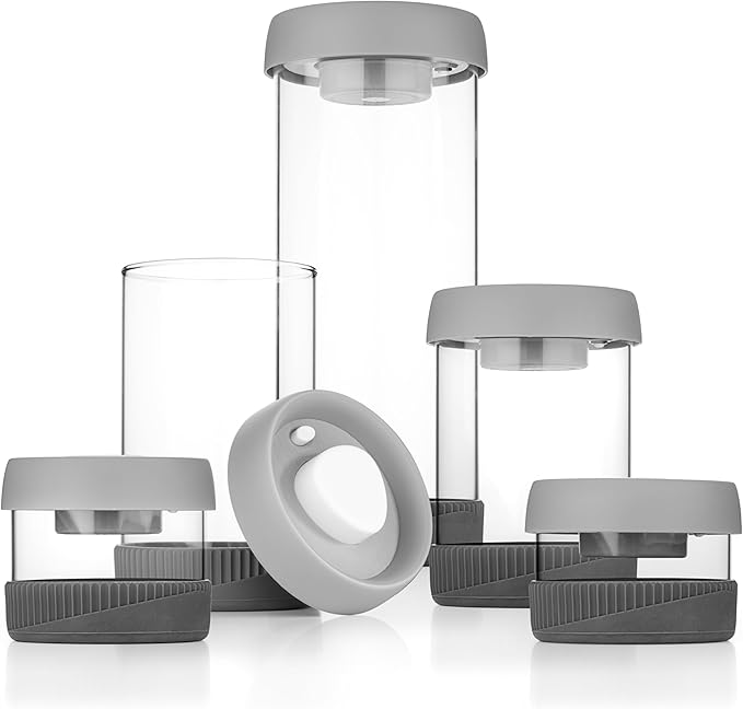 Glass Canisters Set - Kitchen Leakproof Seal Food Storage Jars - Coffee Bean Container - Pack of 5 Glass Canisters With Vacuum Airtight Lids for Cereal, Pet Treats, Nuts, Candy