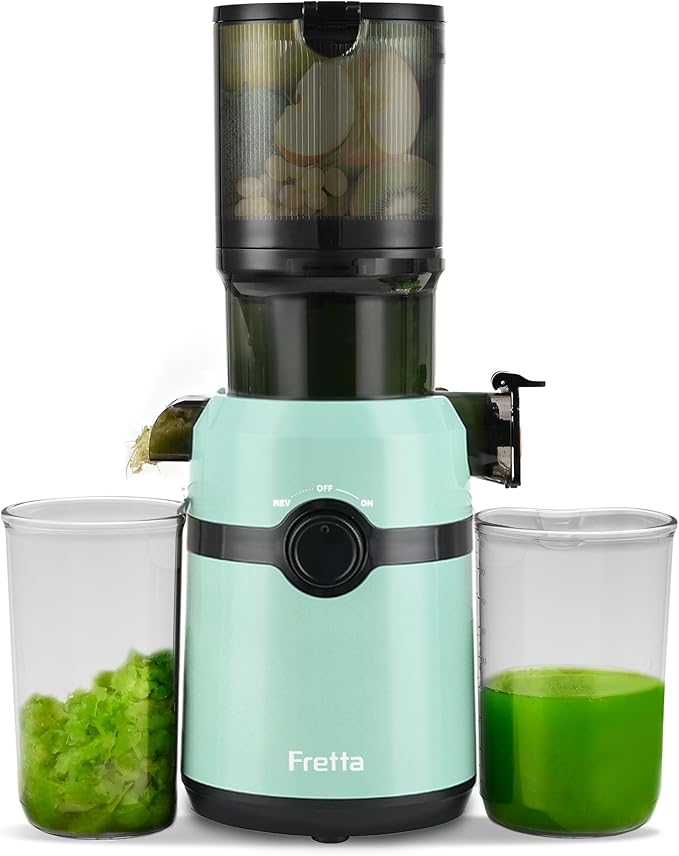 Cold Press Juicer Machines,Fretta Slow Masticating Juicer Machines with 4.25" Large Feed Chute,Fit Whole Fruits & Vegetables Easy Clean Self Feeding,High Juice Yield,BPA Free (Blue)