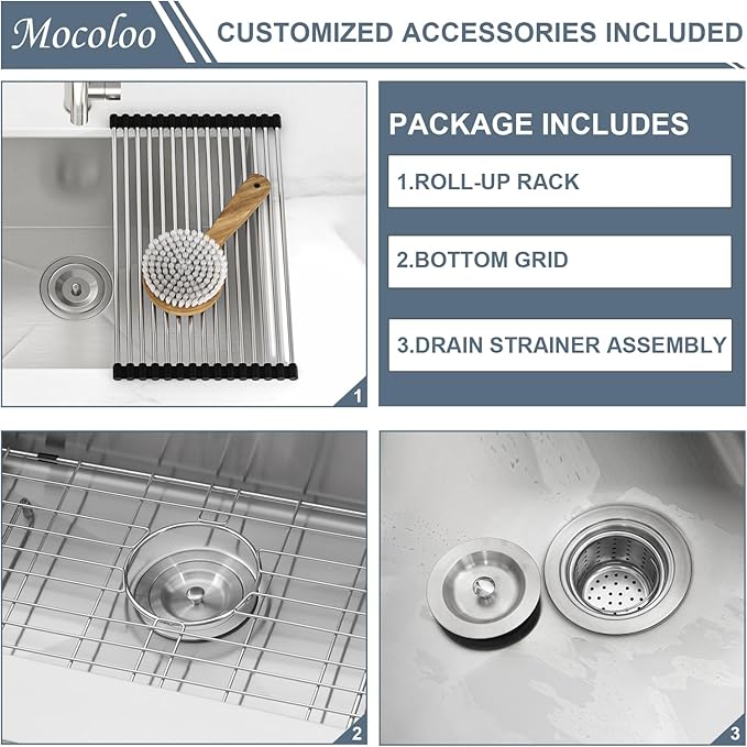 Mocoloo 21 Inch Laundry Sink - 21 x 18 Undermount Utility Sinks 16 Gauge Single Bowl Stainless Steel Utility Sink 12 Inch Deep Laundry Room Sinks Under Counter Seamless Handmade Basin