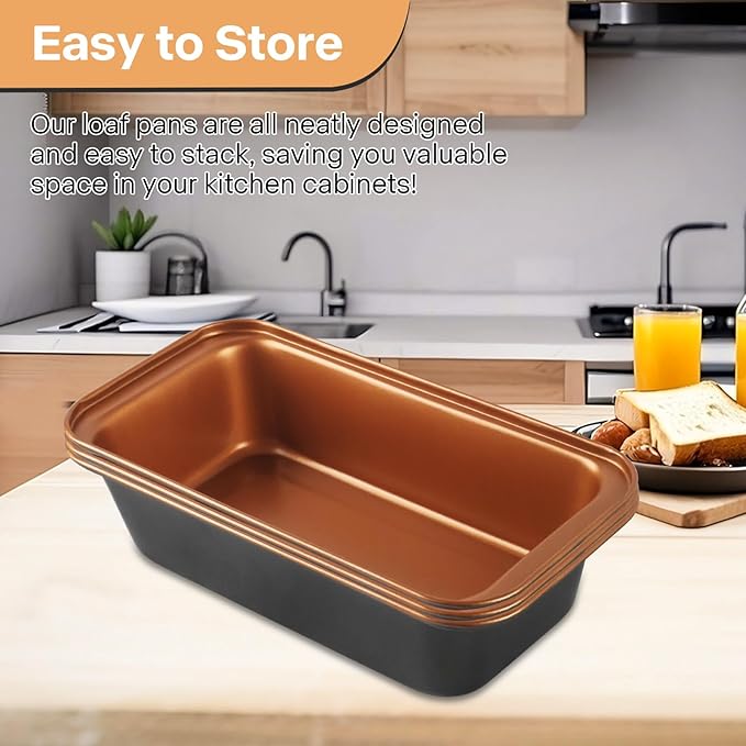 3-Pack 9x5 Loaf Pan for Baking Bread, Nonstick Bread Pan With Copper & Black Two-Tone Finish Perfect for Homemade Bread, Meatloaf, Pound Cake