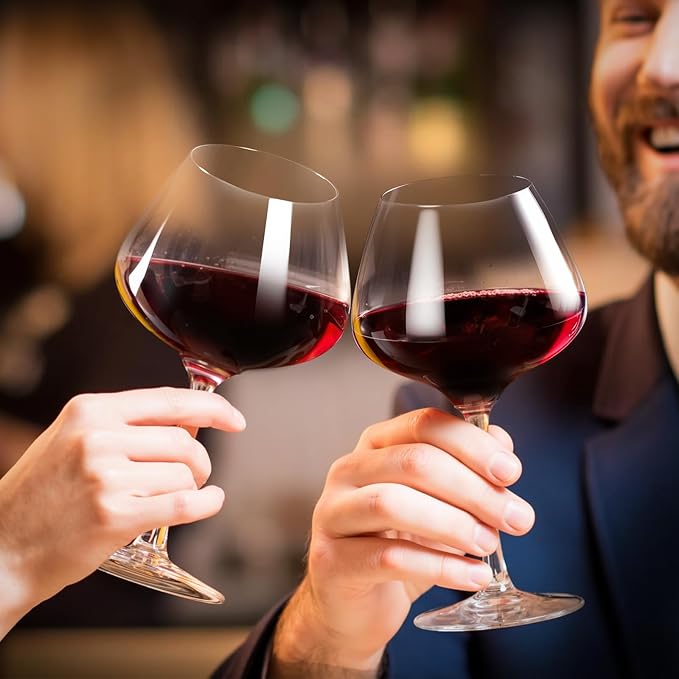 KAMMAK Wine Glasses Set of 2, 20 oz Hand Blown Crystal Bordeaux Wine Glasses, Thin Rim & Long Stem, Perfect for Red & White, Daily Use, Wedding Anniversary or Birthday Gift with Gift Box, Rebecca