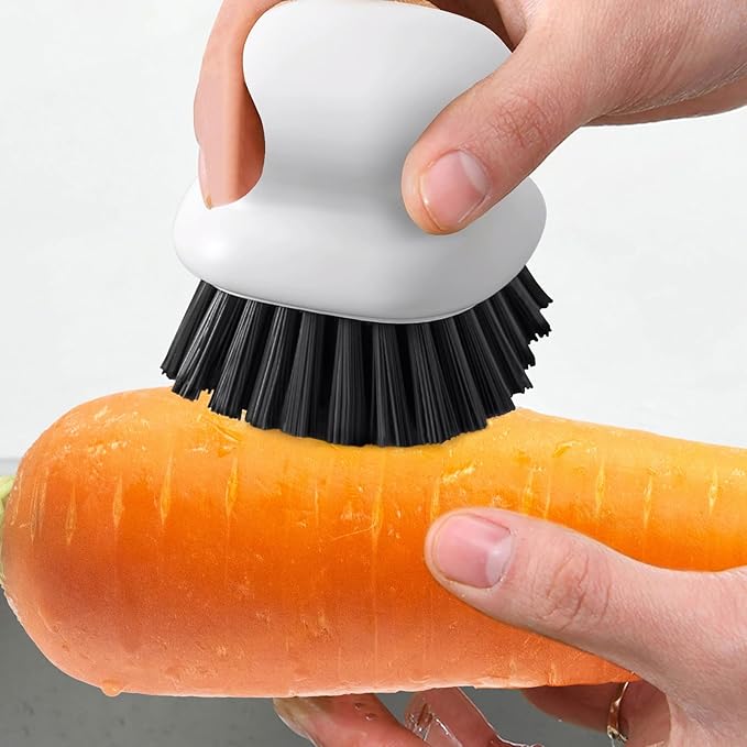 Dish Brush with Handle, Kitchen Scrub Brushes for Cleaning, Dish Scrubber with Nylon bristles for Sink, Pots, Pans(2Pack Black +2Pack White)