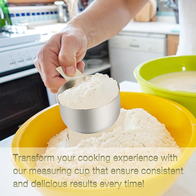 1PCS 1/3Cup (80ml, 2.6oz) Single Measuring Cup, Etched Inner Scale Stainless Steel Measure Scoop, Metric and US Measurement, Dishwasher Safe