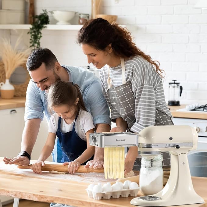 All Metal Pasta Maker Attachment for KitchenAid, 3 In 1 Pasta Attachment for Kitchen Aid Stand Mixer, 8 Gears Adjustable Pasta Roller Attachment for Fettuccine Linguine Pasta Sheets.