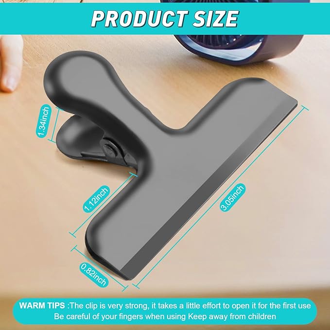 24 Pack 3 Inch Stainless Steel Black Chip Clips Bag Clips Large Clips for Food Packages,Food Clip Kitchen Clips for Snack,Home&Office Clips for Paper,Strong Metal Chip Snack Clips Heavy Duty