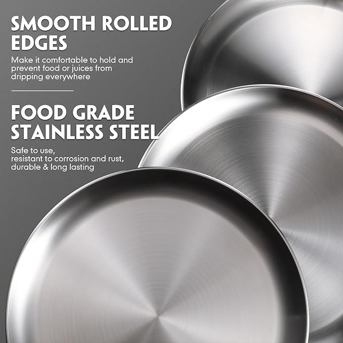 Thenshop 8 Pieces 9 Inch Pizza Pans Bulk Stainless Steel Sets Round Bakeware Pizza Trays for Oven Kitchen Baking Home Restaurant Safe Sturdy Reusable Easy Clean(Silver)