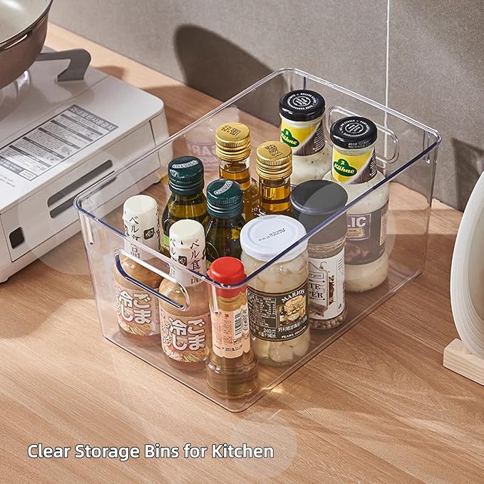 Set of 8 pack Clear Plastic Storage Bins, Pantry Organization and Storage, Clear Organizing Bins for Kitchen Organization, Freeze Storage, Home Edit and Cabinet Organizers (8Large)