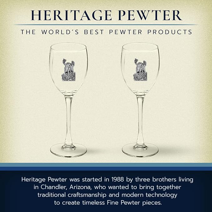 Heritage Pewter Moose Glass Goblets β Set of 2 | 12 OZ Goblet Wine Glasses | Expertly Crafted Pewter Glass