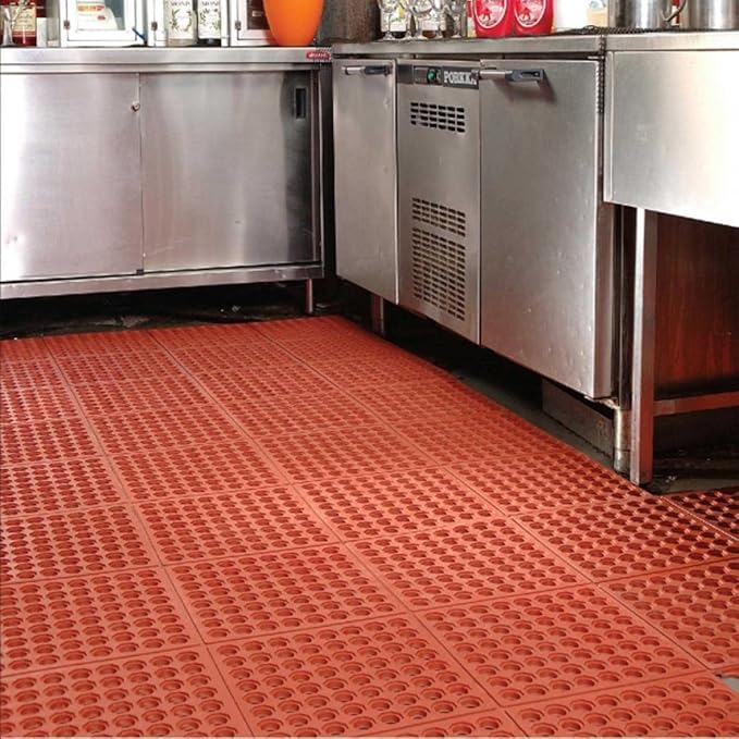 New Star Foodservice 54521 Commercial Grade Grease Resistant Anti-Fatigue Rubber Floor Mat, 36" x 60", Red