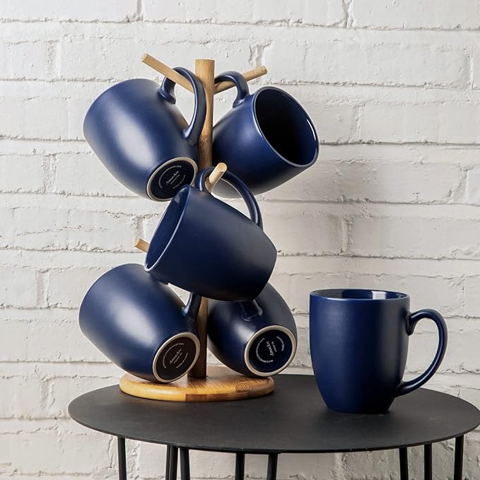 AmorArc 16oz Coffee Mugs Set of 6, Large Ceramic Coffee Mugs for Men, Women, Dad, Mom, Modern Coffee Mugs With Handle For Tea,Latte,Cappuccino,Cocoa. Dishwasher&Microwave Safe, Matte Blue