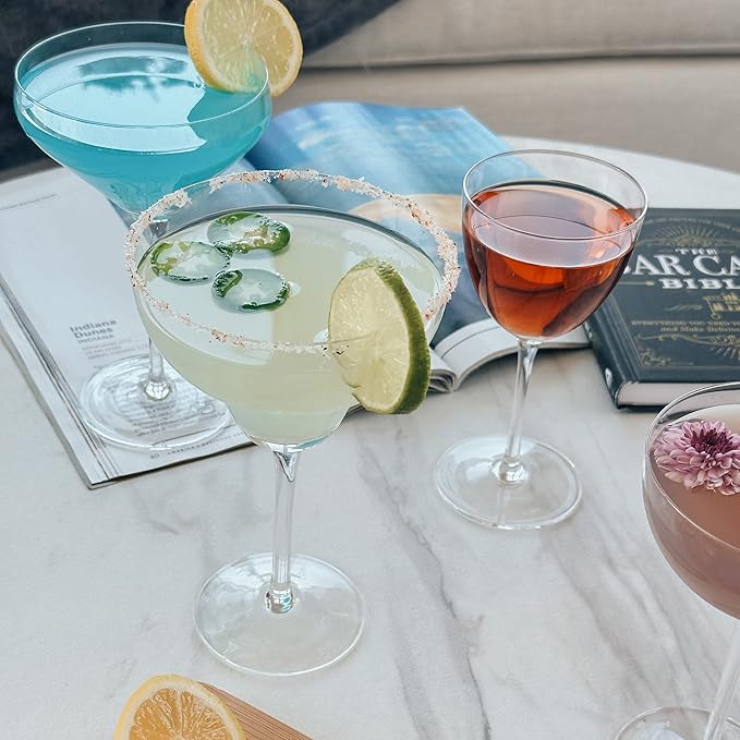 PURE MORA The Remy Coupe - Set of 4, 8oz Handblown Premium Crystal Martini Glasses for Cocktail, Gin & Tonic, Cosmopolitan, Manhattan, Bar, Fancy Mixology, etc. Modern Angle Drinking Glassware