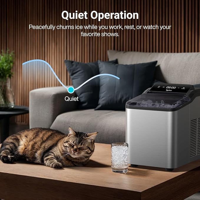 Typhur Fast Nugget Ice Maker Countertop with Self-Cleaning Pump, 35lbs/24H Crushed Pebble Ice Machine with Pellet Ice, 8 Packs Cleaner, Dual Ice Scoops for Home, Kitchen, Party, RV, Stainless Steel