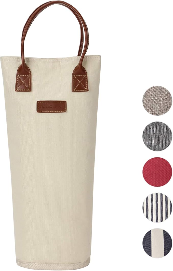 Single Bottle Insulated Wine Tote, 1 Bottle Wine Carrier Bag Padded Wine Cooler Perfect Wine Lover's or Wedding Gift-White